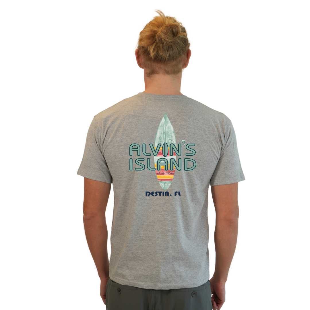 Destin Combed Cotton Men T-Shirt with a Alvin's island Surf Board Design Style CC1000