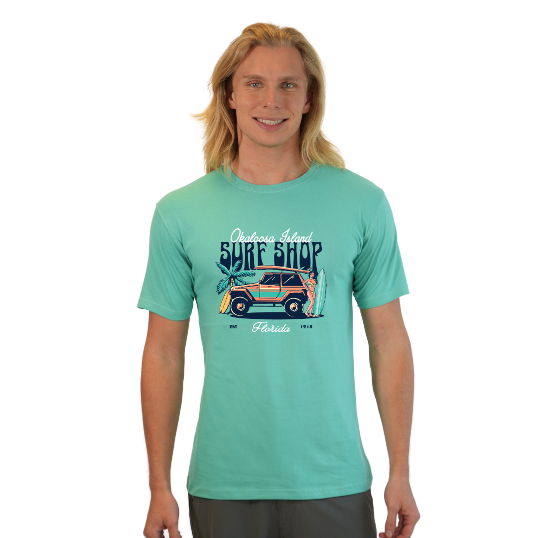 Okaloosa Island Combed Cotton T-Shirt Men with Surf Shop Front Design Style CC1000