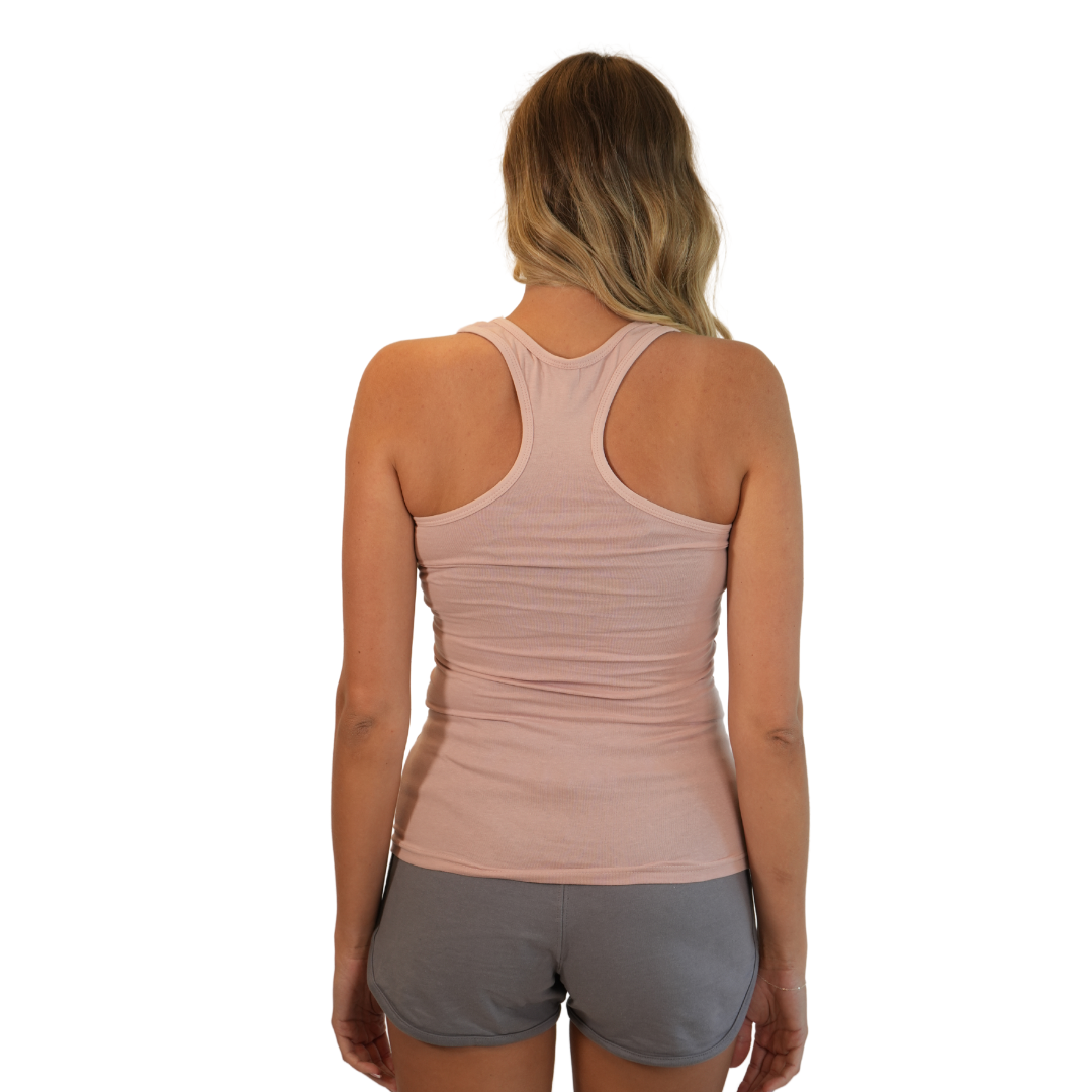 Marco Island Women Racerback Tank with Beach Life and Hibiscus Flower Design Color Mauve Style 349