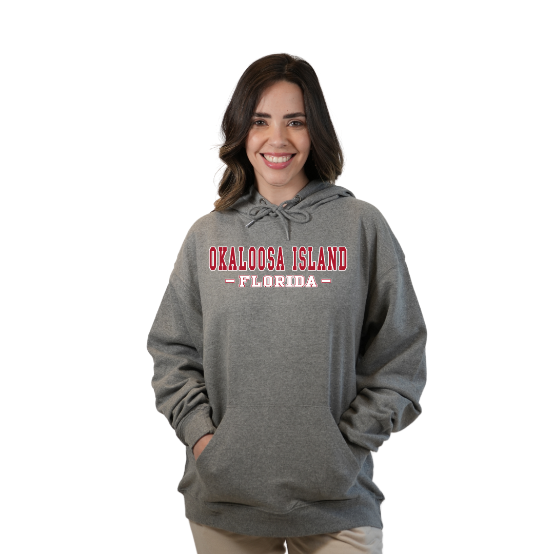 Okaloosa Island Hoodie Women with Red City Name Design Style 252 HOODIES alvinsisland.com Hea. grey S