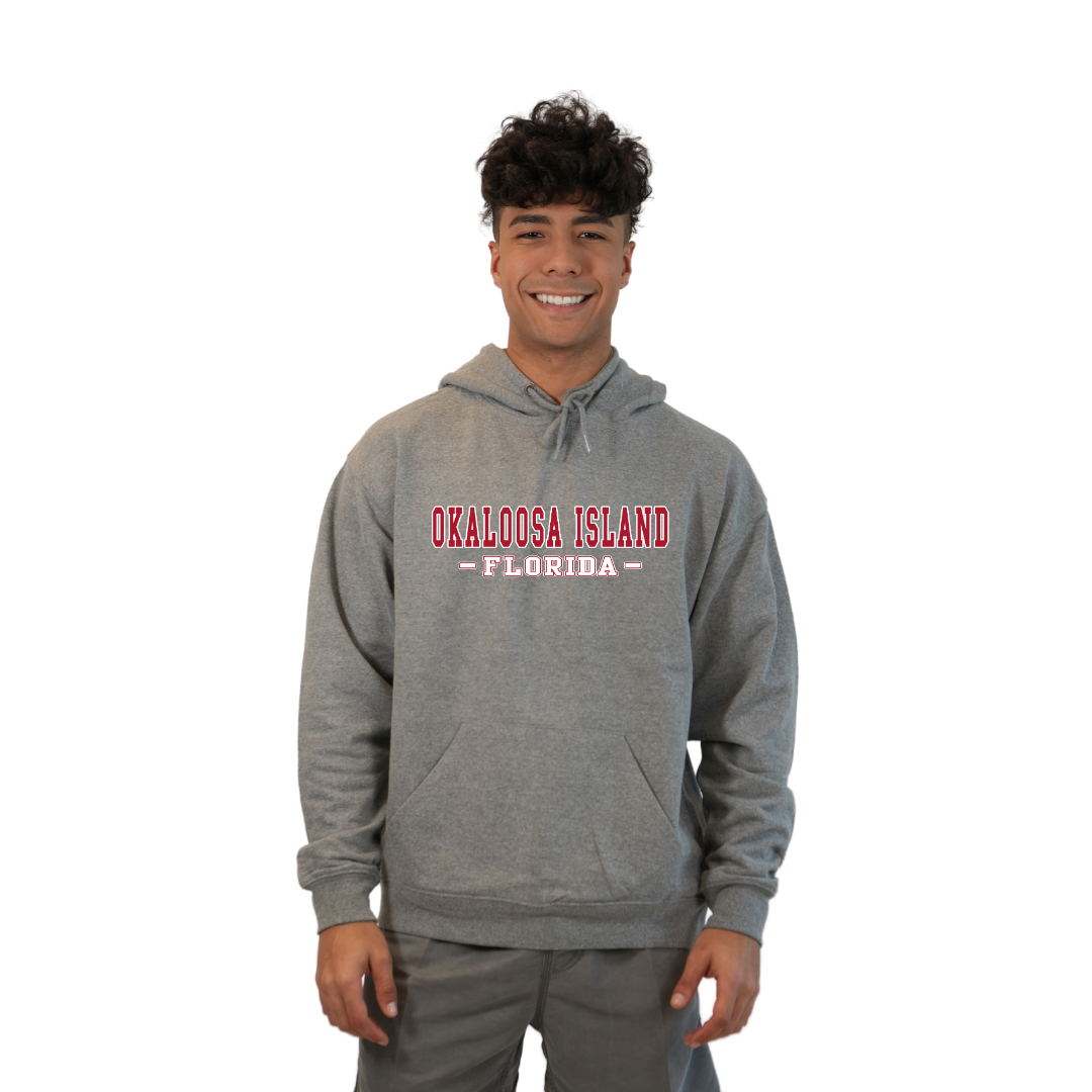 Okaloosa Island Hoodie Men with Red City Name Design Style 252 HOODIES alvinsisland.com Hea. grey S