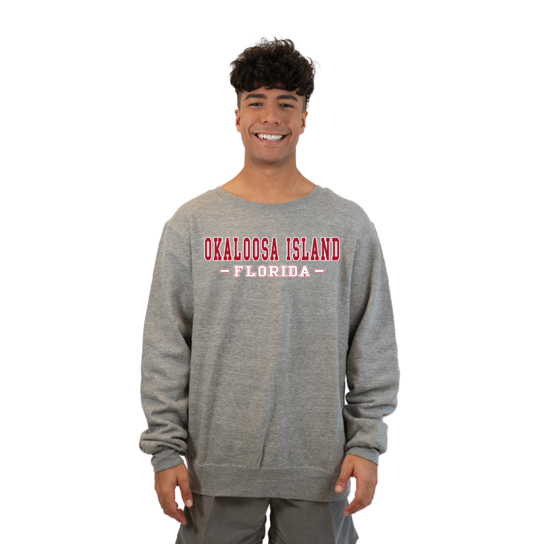 Okaloosa Island Fleece Crewneck Sweatshirt Men with Red City Name Design Style 067