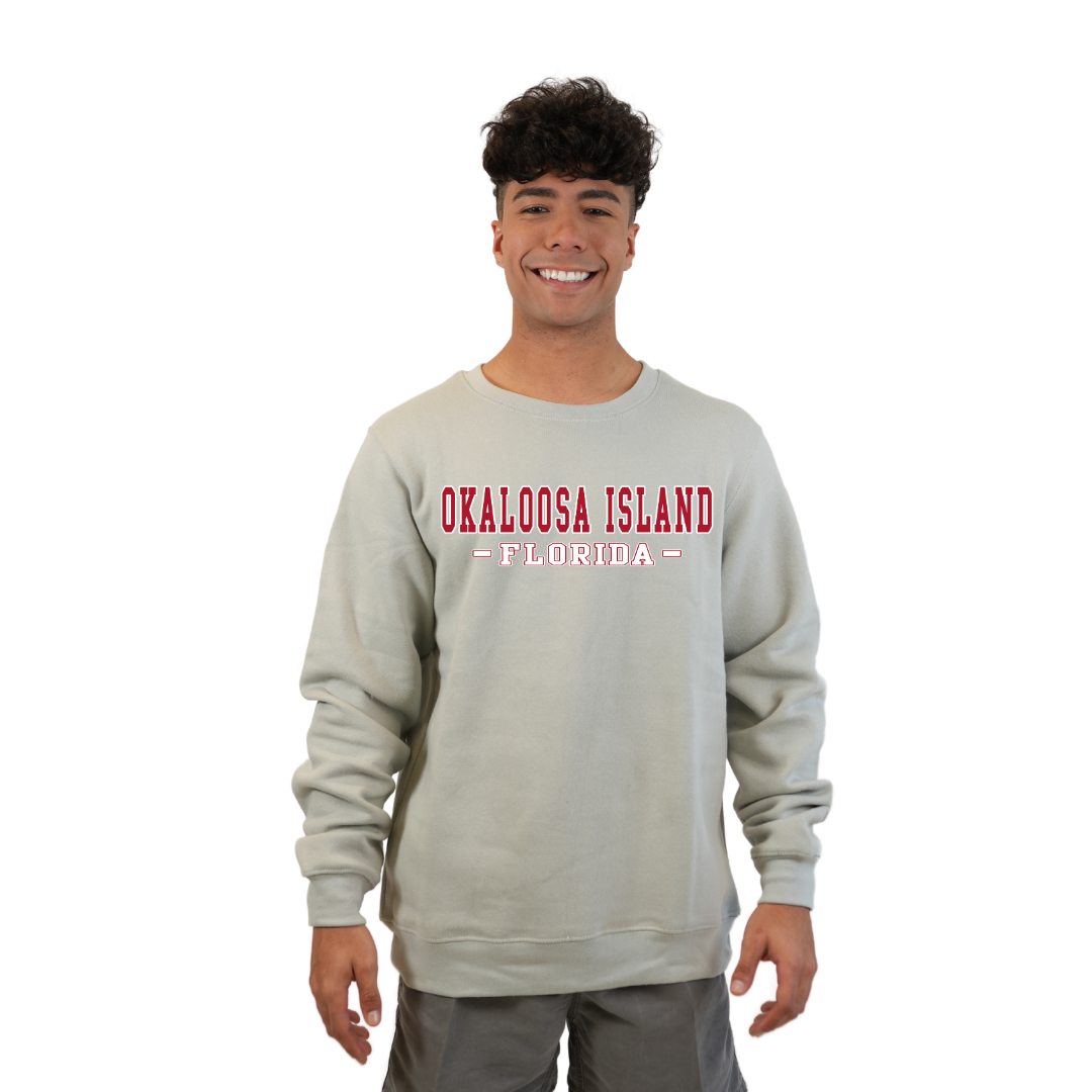 Okaloosa Island Fleece Crewneck Sweatshirt Men with Red City Name Design Style 067