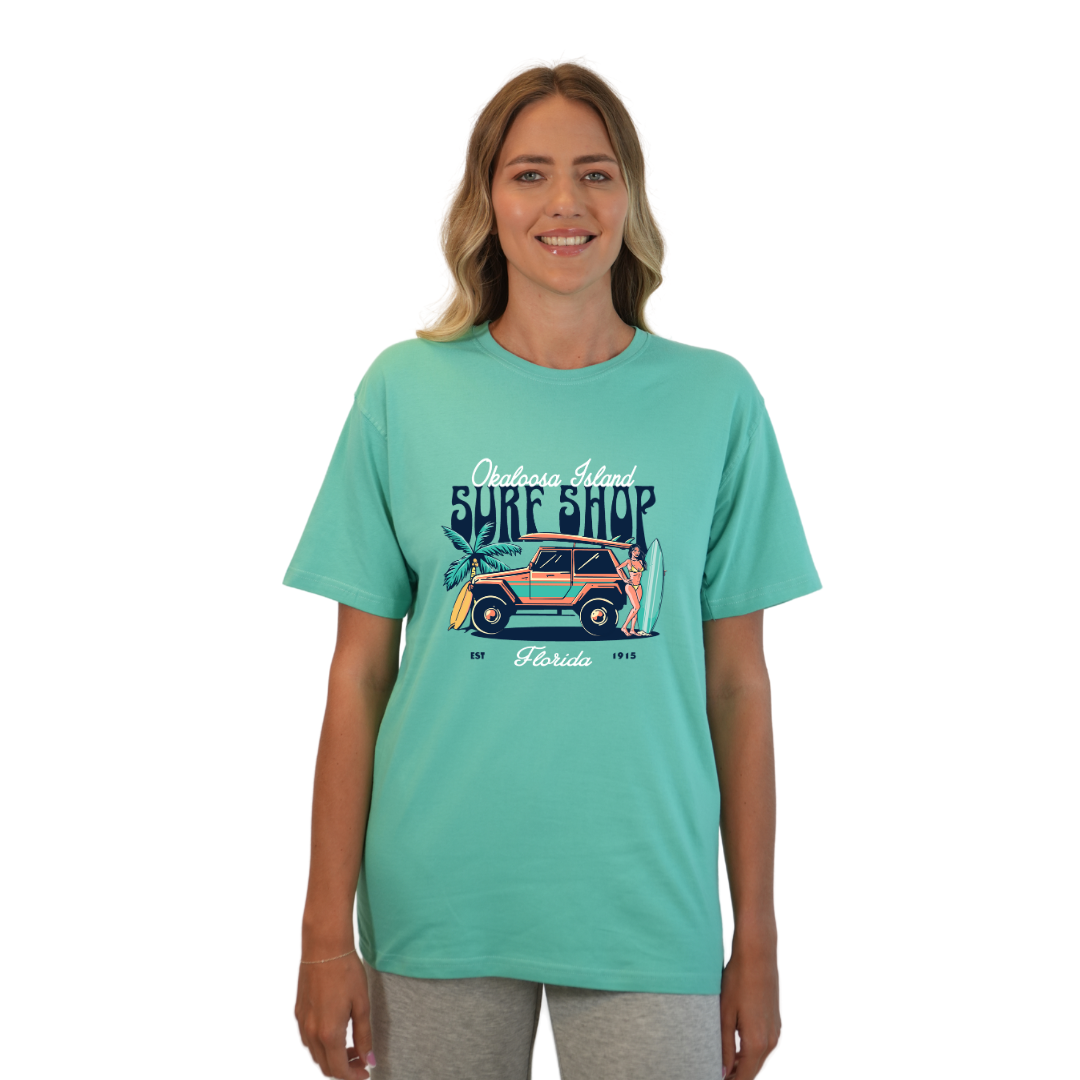 Okaloosa Island Combed Cotton T-Shirt Women with Surf Shop Front Design Style CC1000