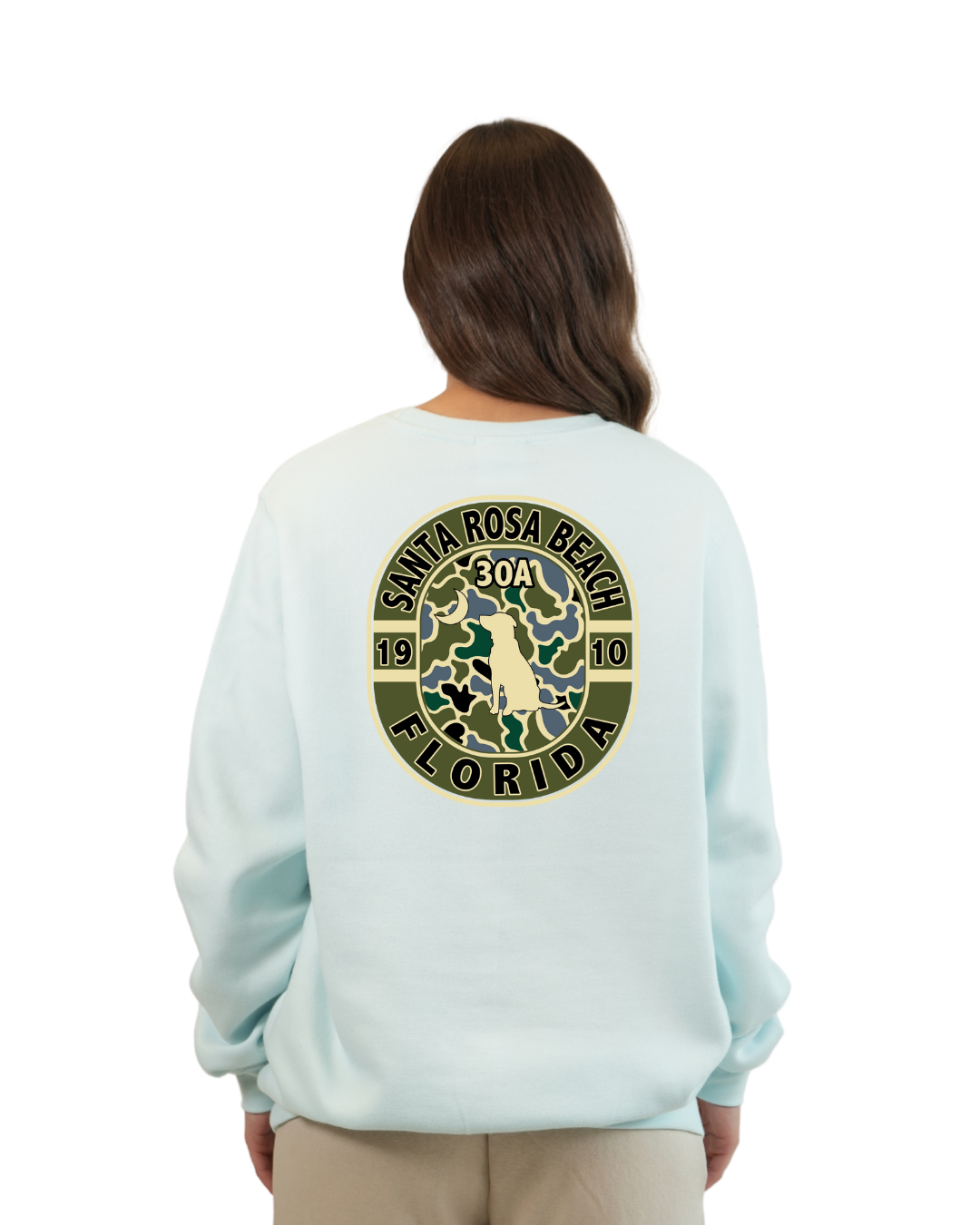 Santa Rosa Beach Dog 1984 Women Crewneck – Camouflage Edition crewneck alvinsisland.com