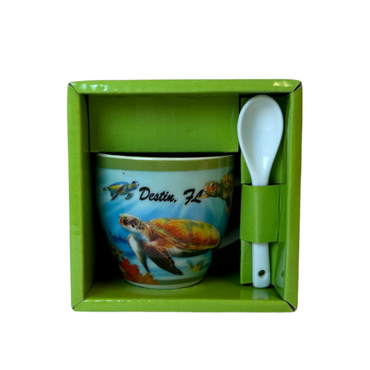 Destin Turtle Design Espresso Mug With Spoon souvenirs alvinsisland.com