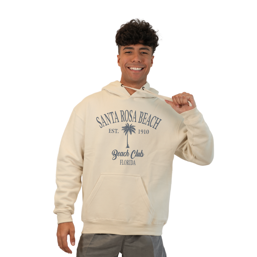 Santa Rosa Beach Pullover Hoodie Men with Big Front Palm Tree Beach Club Design Style 252