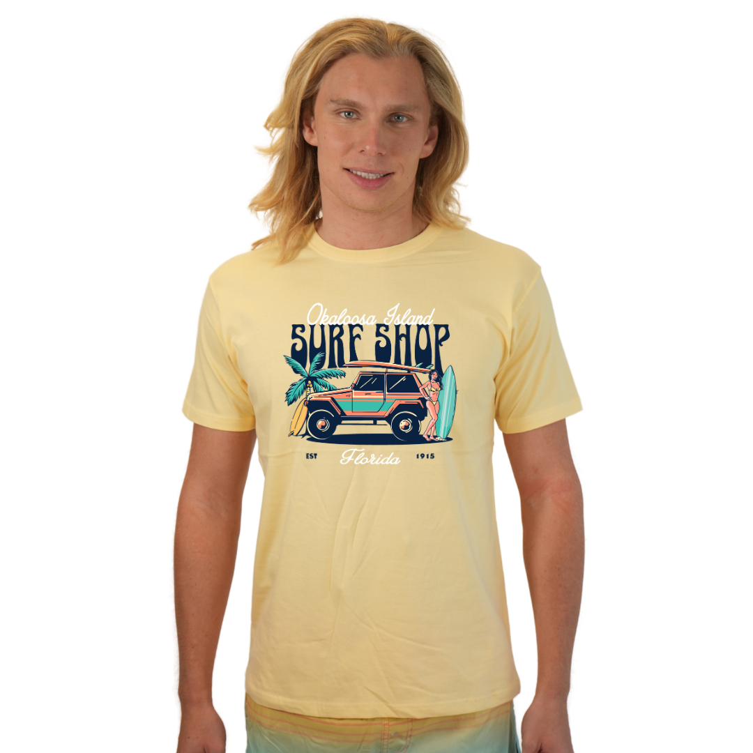 Okaloosa Island Combed Cotton T-Shirt Men with Surf Shop Front Design Style CC1000