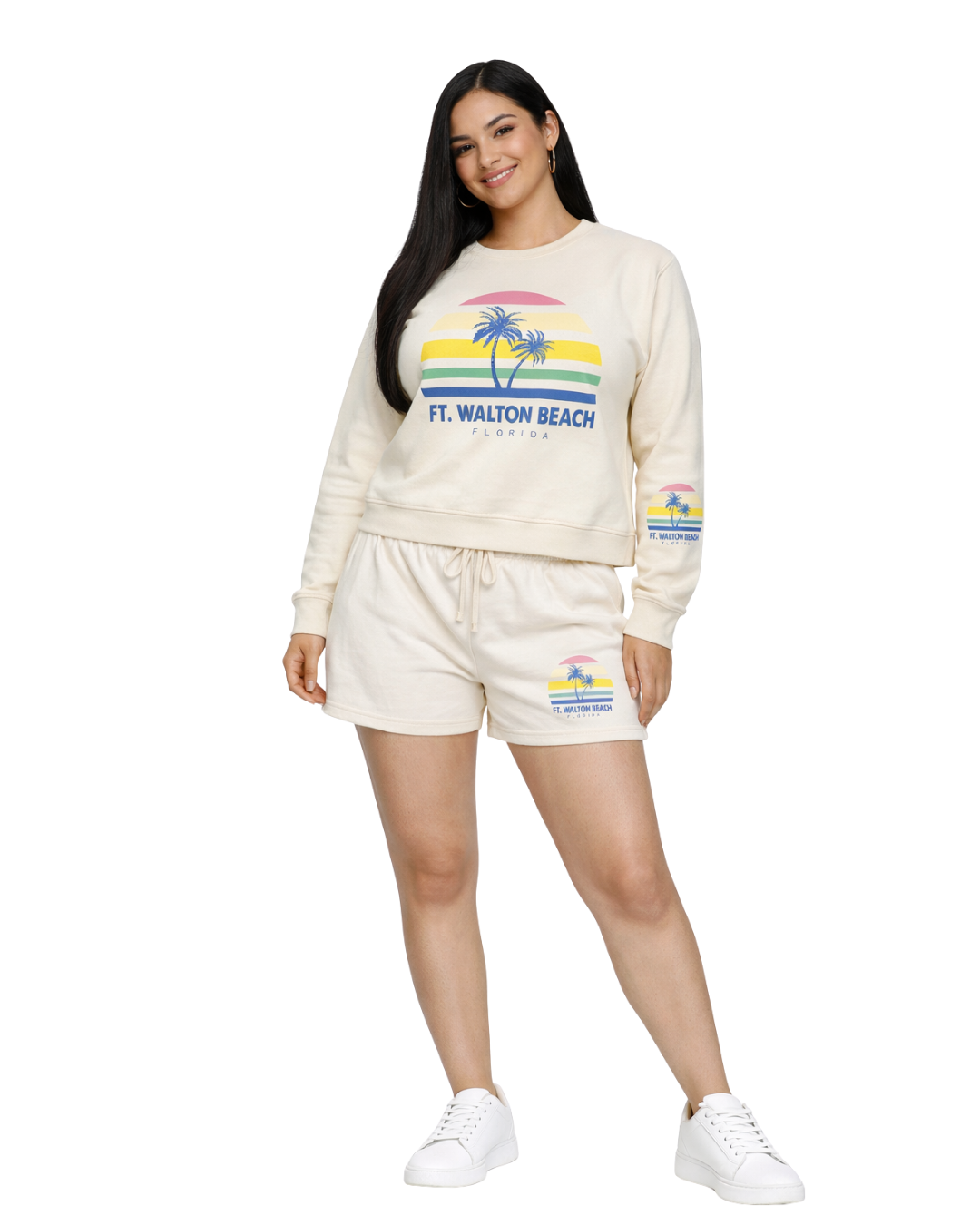 Ft. Walton Beach, Palm Trees / Stripes Short Set (Two Piece) Clothing alvinsisland.com Oyster S