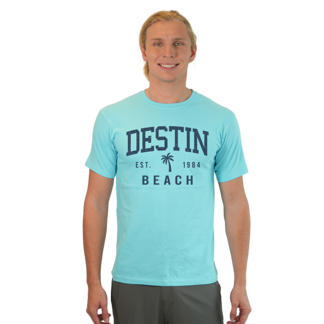 Destin Florida Combed Cotton Men T-Shirt with a Front Palm Tree Design Est. 1984 Style CC1000