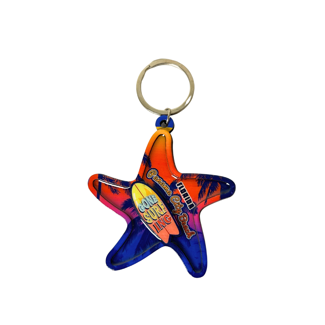 Panama City Beach Seastar Two Layer Wood Keychain souvenirs alvinsisland.com