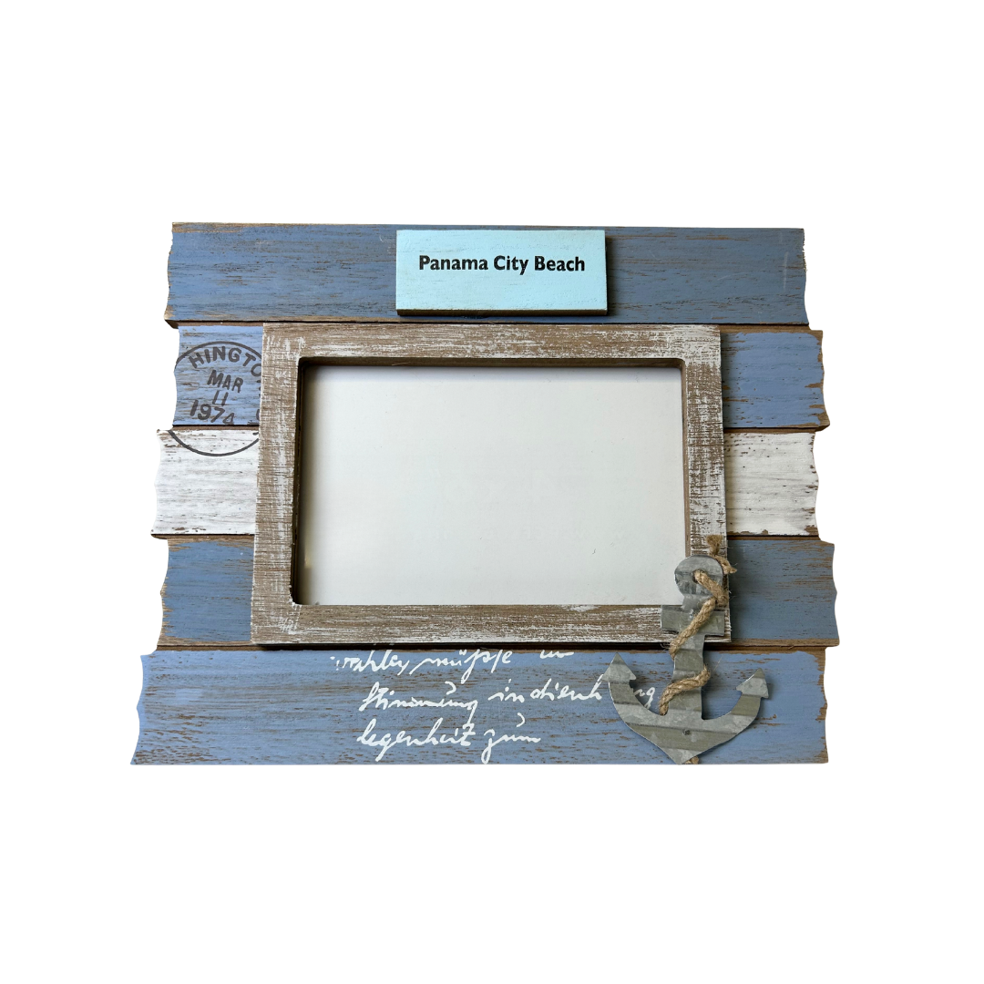 Panama City Beach Frame Wood W/ Anchor Color Beige / Blue 4"*6" souvenirs alvinsisland.com