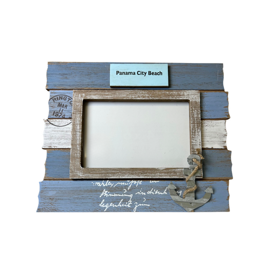 Panama City Beach Frame Wood W/ Anchor Color Beige / Blue 4"*6" souvenirs alvinsisland.com