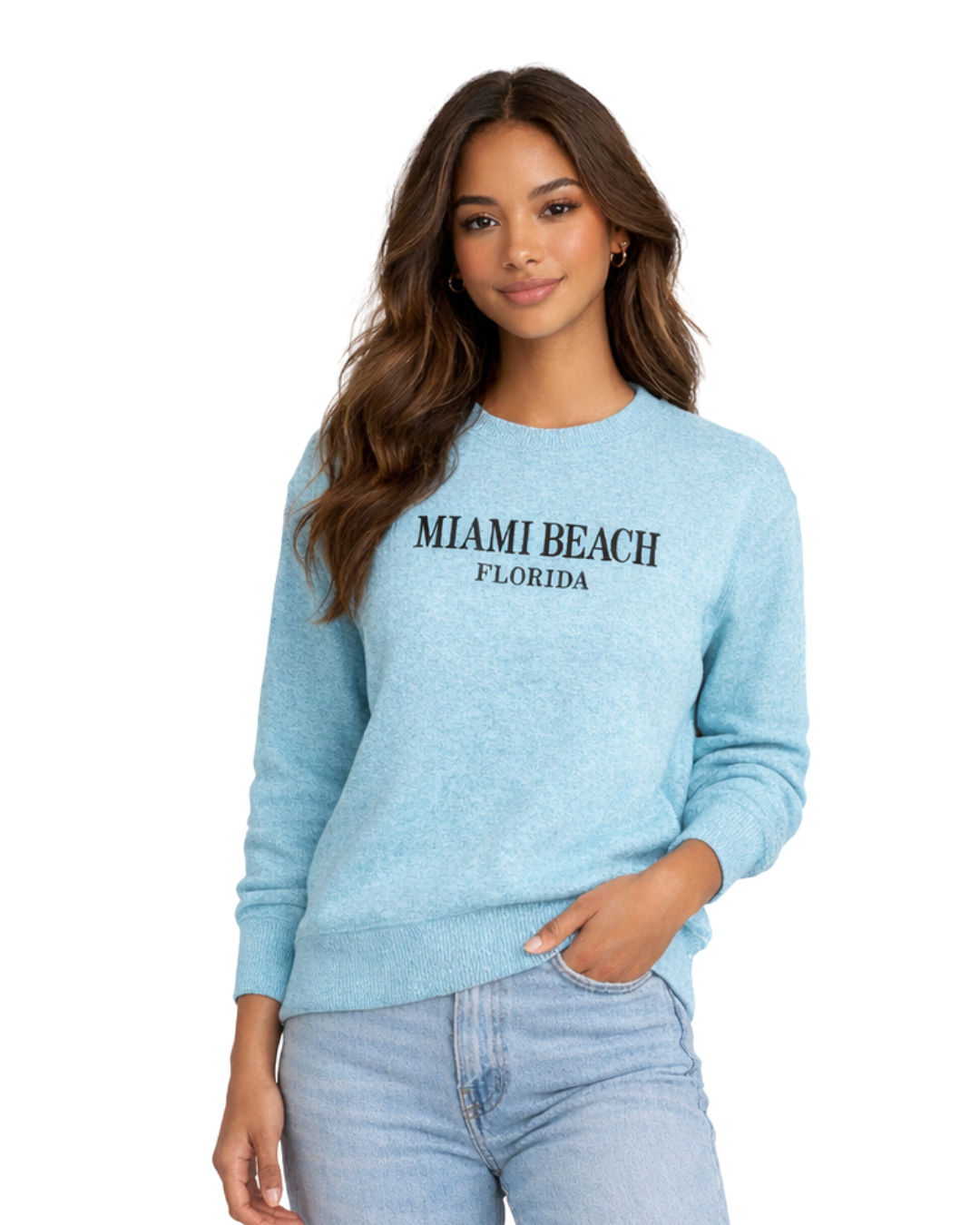 Miami Beach, Fl Women Nantucket Crewneck – Embroidered City Name Appliqué (Style AP267AI)