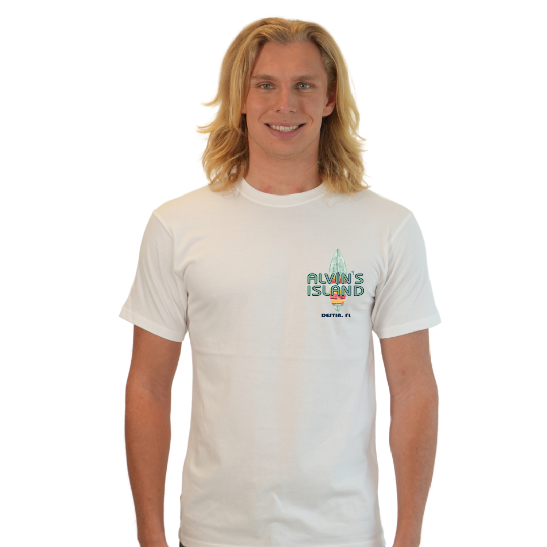 Destin Combed Cotton Men T-Shirt with a Alvin's island Surf Board Design Style CC1000