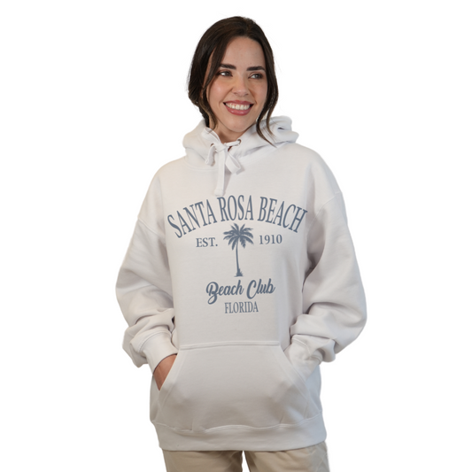 Santa Rosa Beach Pullover Hoodie Women with Big Front Palm Tree Beach Club Design Style 252 HOODIES alvinsisland.com SMALL WHITE