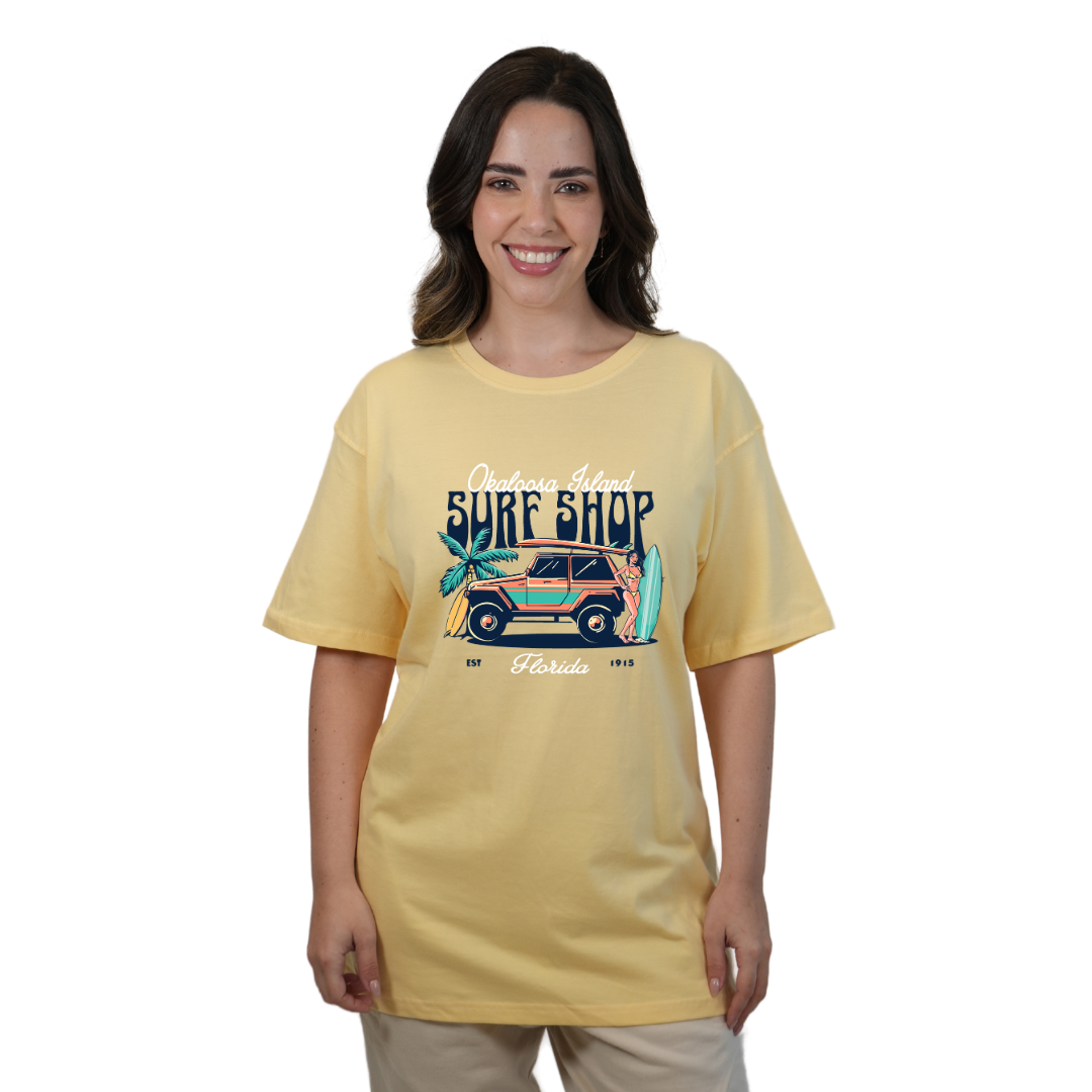 Okaloosa Island Combed Cotton T-Shirt Women with Surf Shop Front Design Style CC1000