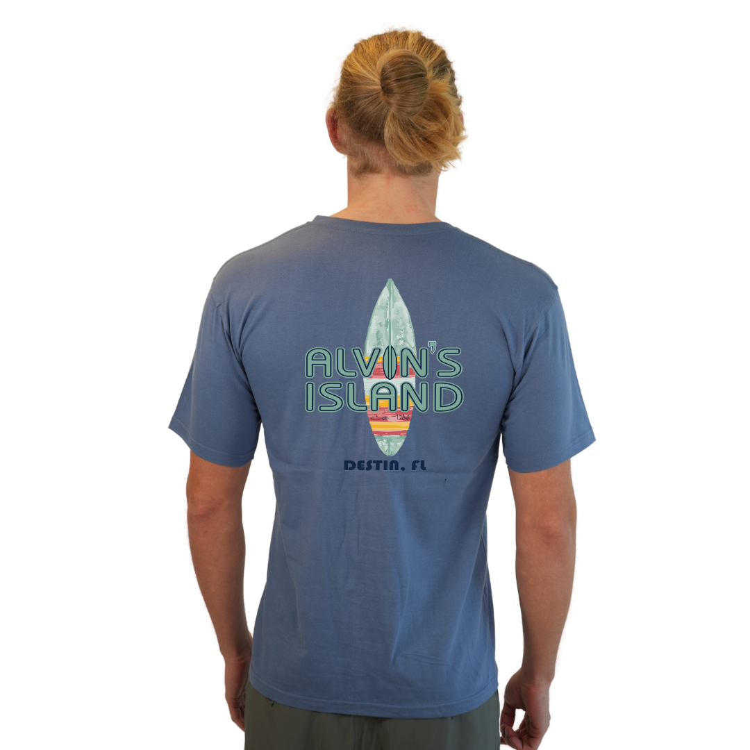 Destin Combed Cotton Men T-Shirt with a Alvin's island Surf Board Design Style CC1000