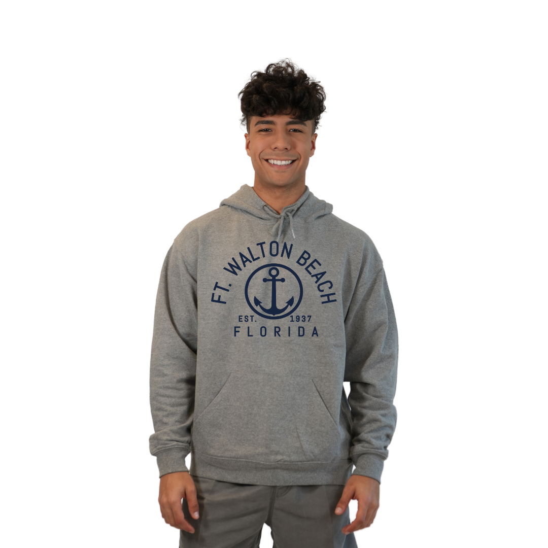 Ft. Walton Beach Pullover Hoodie Men with a Nautical Design Style 252 HOODIES alvinsisland.com Hea. grey S