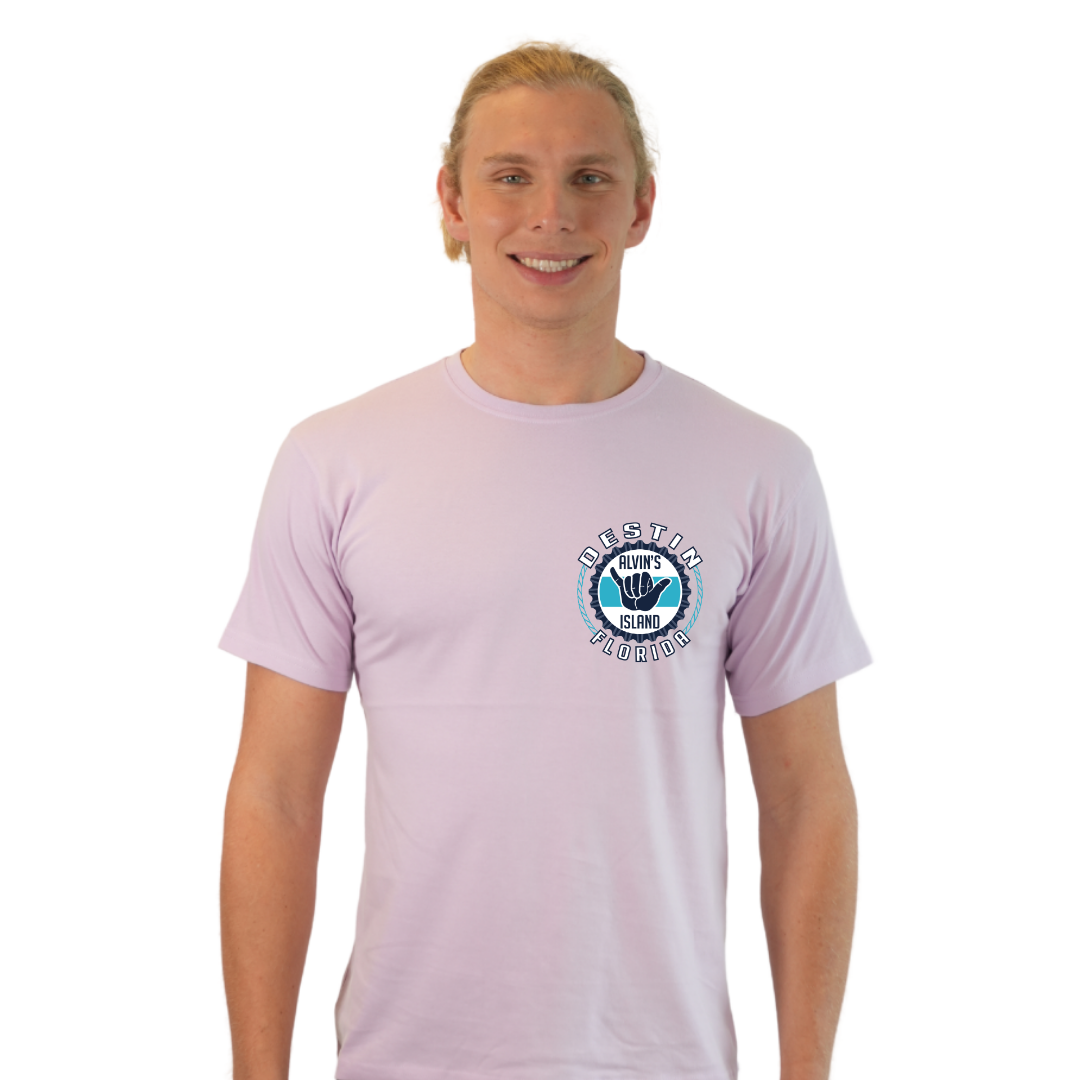 Destin Combed Cotton Men T-Shirt with a Alvin's island Hang Loose Design Style CC1000 T-SHIRT alvinsisland.com Purple Ice S