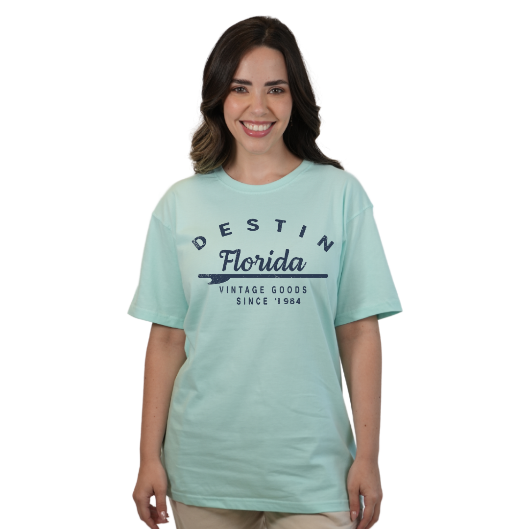 Destin Florida Combed Cotton Women T-Shirt with a Front Arrow Vintage Goods Since 1984 Design Style CC1000