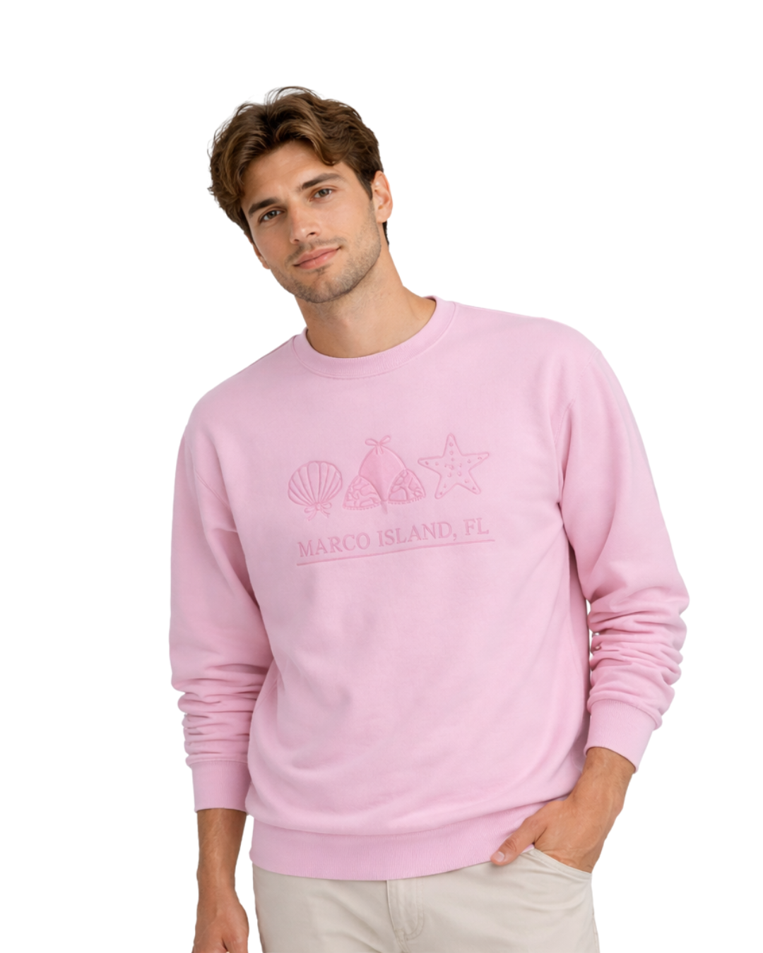 Marco Island, FL Embroidered Men’s Crewneck crewneck alvinsisland.com Soft Pink S