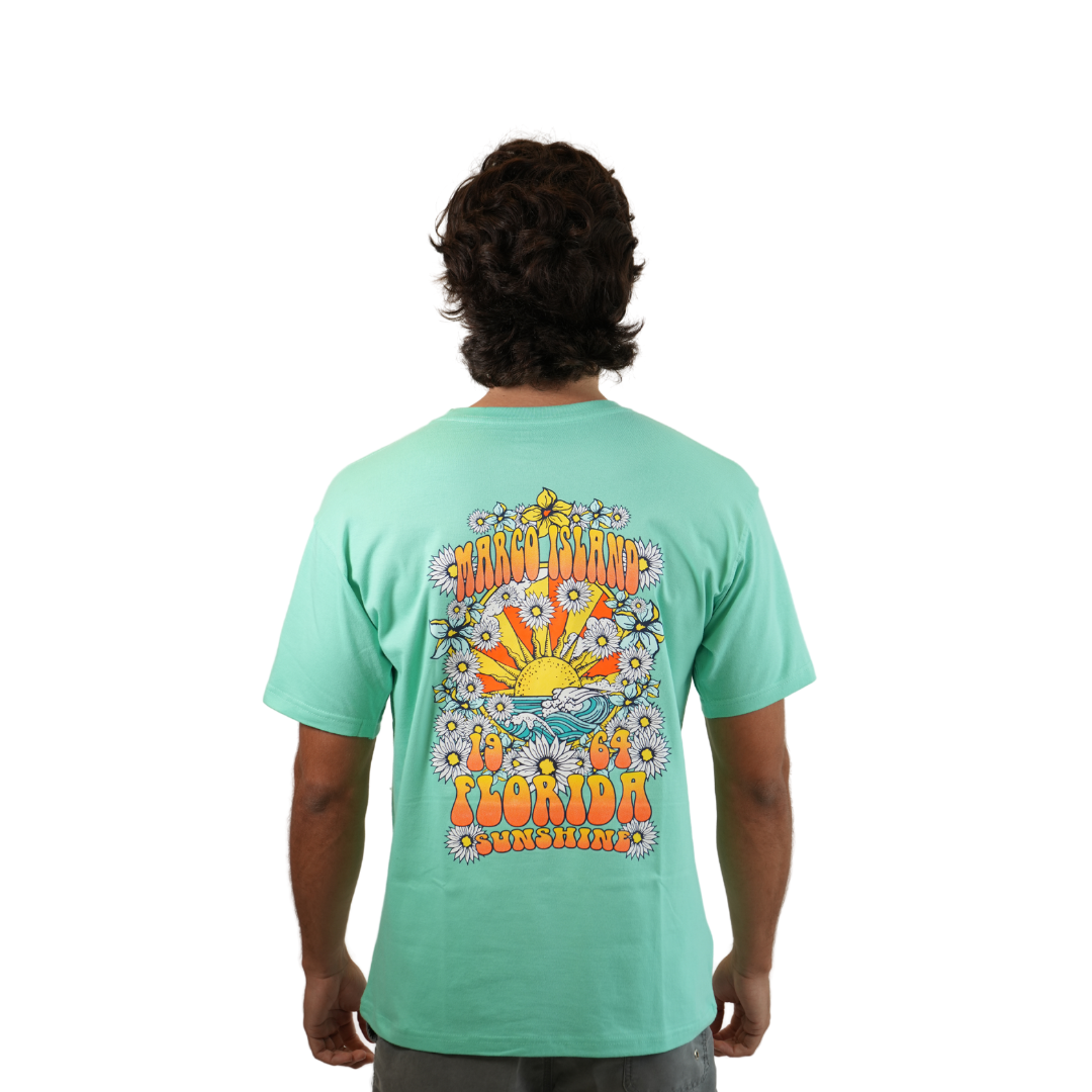 Marco Island Vintage Flowers Combed/Cotton Unisex Mint T-Shirt Style Cc1000