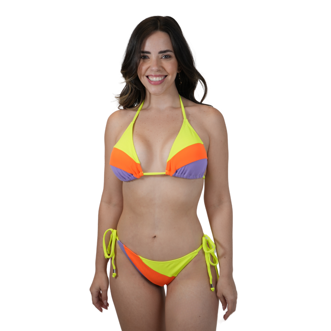 Set of Slide Triangle TOP and Tie Side Bottom Color Neon Block Style 751-2787ND | 751-6578ND LADIES SWIMWEAR alvinsisland.com SMALL NEON BLOCK
