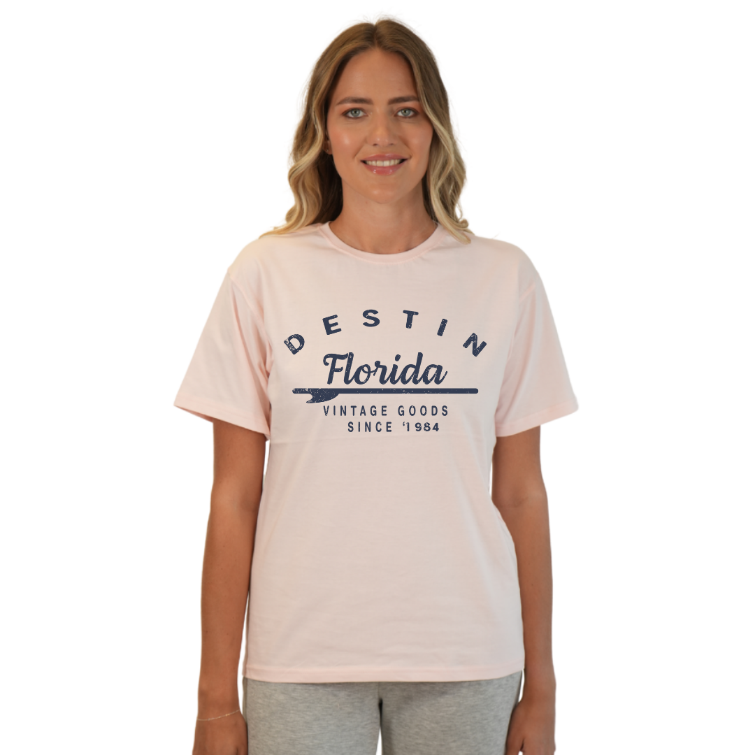 Destin Florida Combed Cotton Women T-Shirt with a Front Arrow Vintage Goods Since 1984 Design Style CC1000