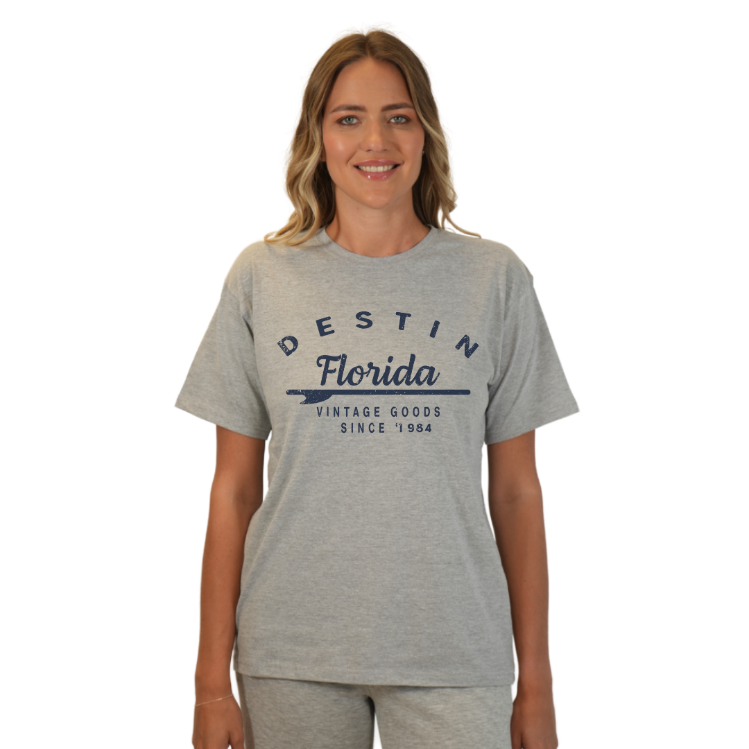 Destin Florida Combed Cotton Women T-Shirt with a Front Arrow Vintage Goods Since 1984 Design Style CC1000