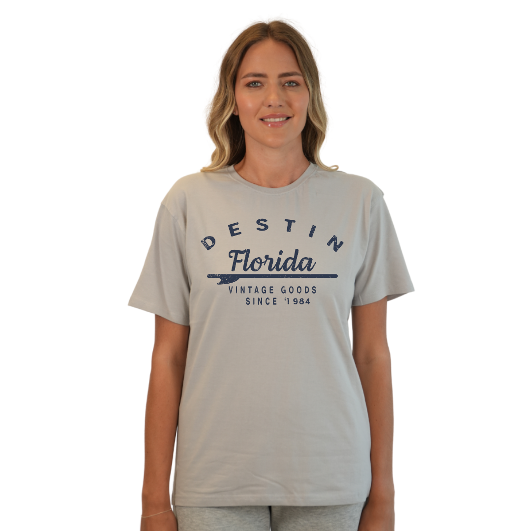 Destin Florida Combed Cotton Women T-Shirt with a Front Arrow Vintage Goods Since 1984 Design Style CC1000