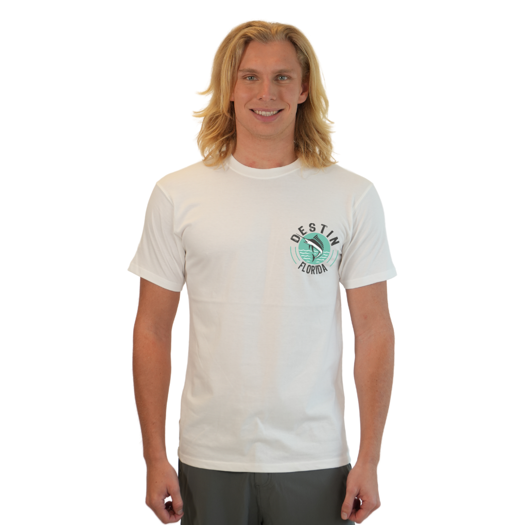 Destin Florida Combed Cotton Men T-Shirt with a Front Pocket Design and back big Marlin Design Style CC1000