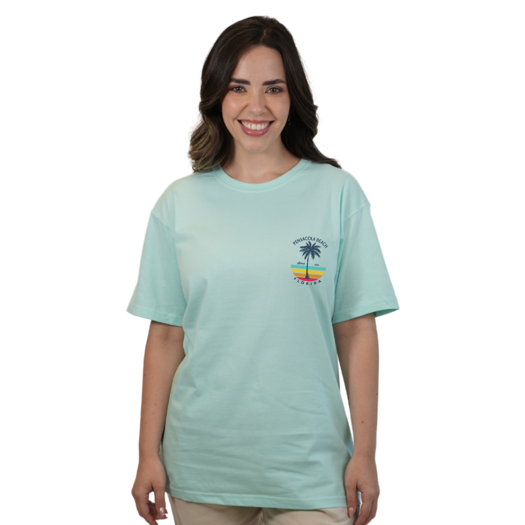 Pensacola Beach Palm Tree/ Stripes Combed/Cotton Women T-Shirt Style Cc1000