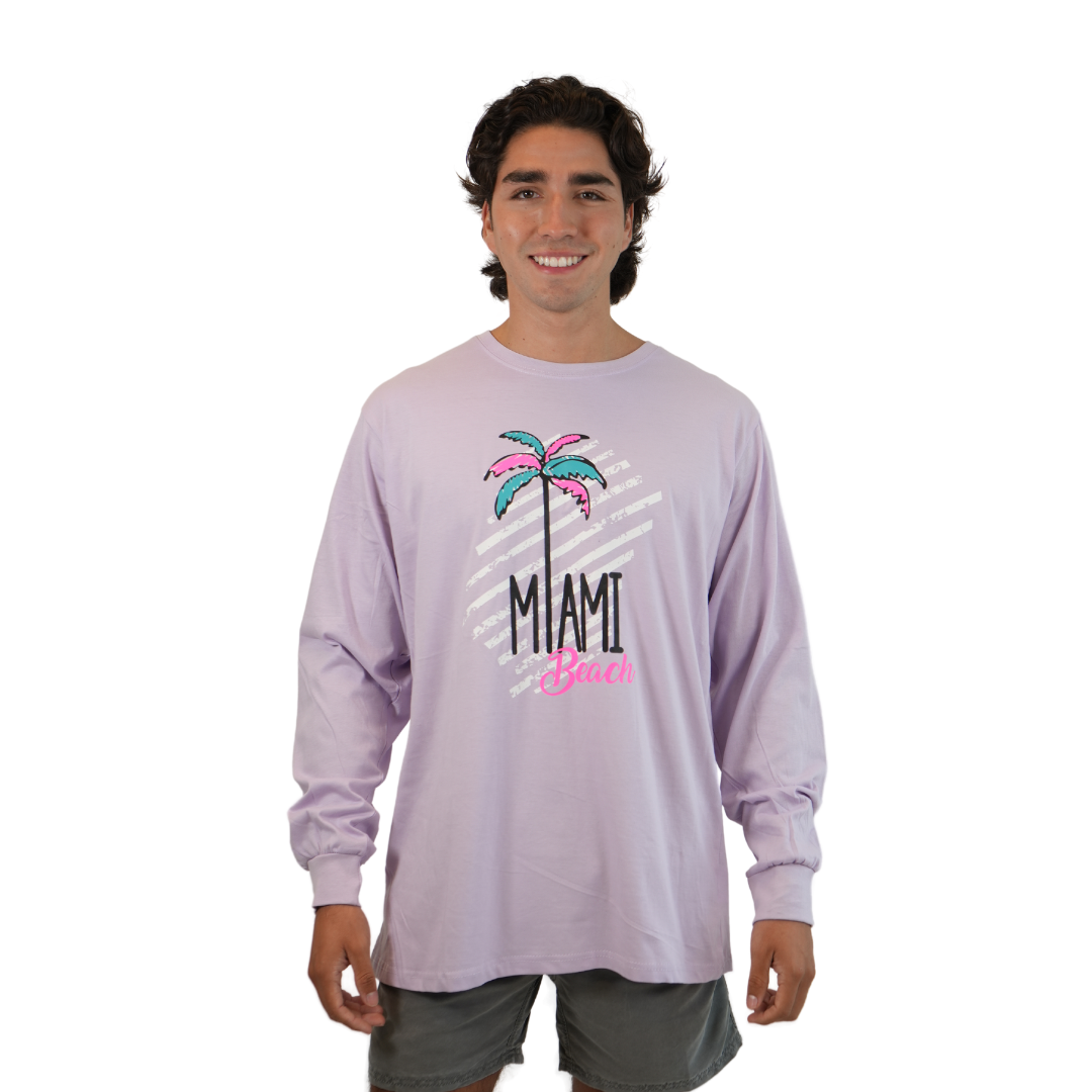 Miami Palm tree/ Stripes, Purple Ice Unisex Lightweight Long Sleeve Style Prv001