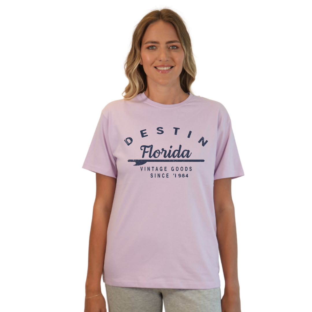 Destin Florida Combed Cotton Women T-Shirt with a Front Arrow Vintage Goods Since 1984 Design Style CC1000