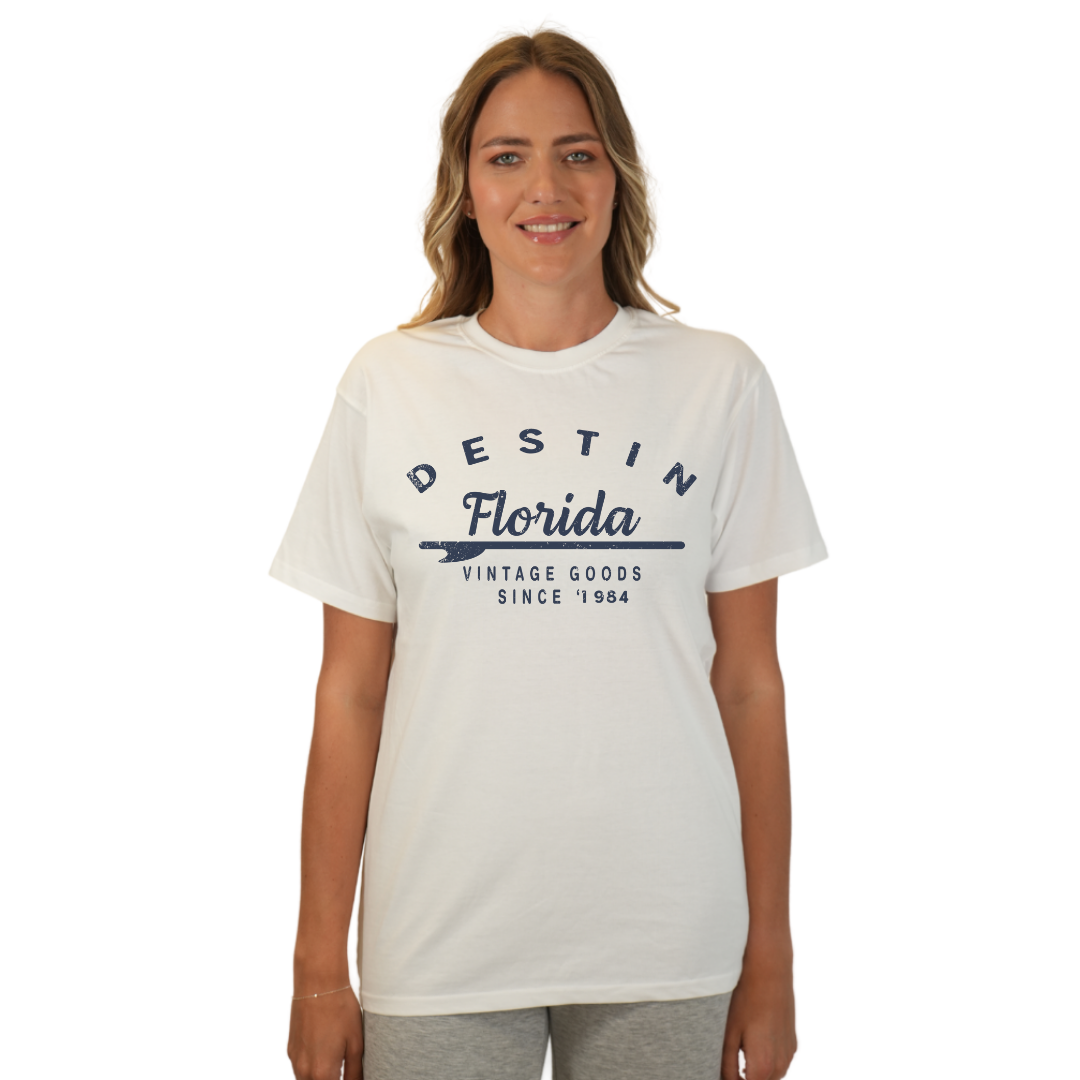 Destin Florida Combed Cotton Women T-Shirt with a Front Arrow Vintage Goods Since 1984 Design Style CC1000