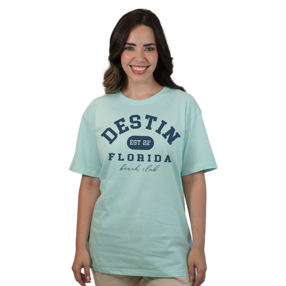 Destin Florida Combed Cotton Women T-Shirt with a Front Est. 22 Beach Club Design Style CC1000