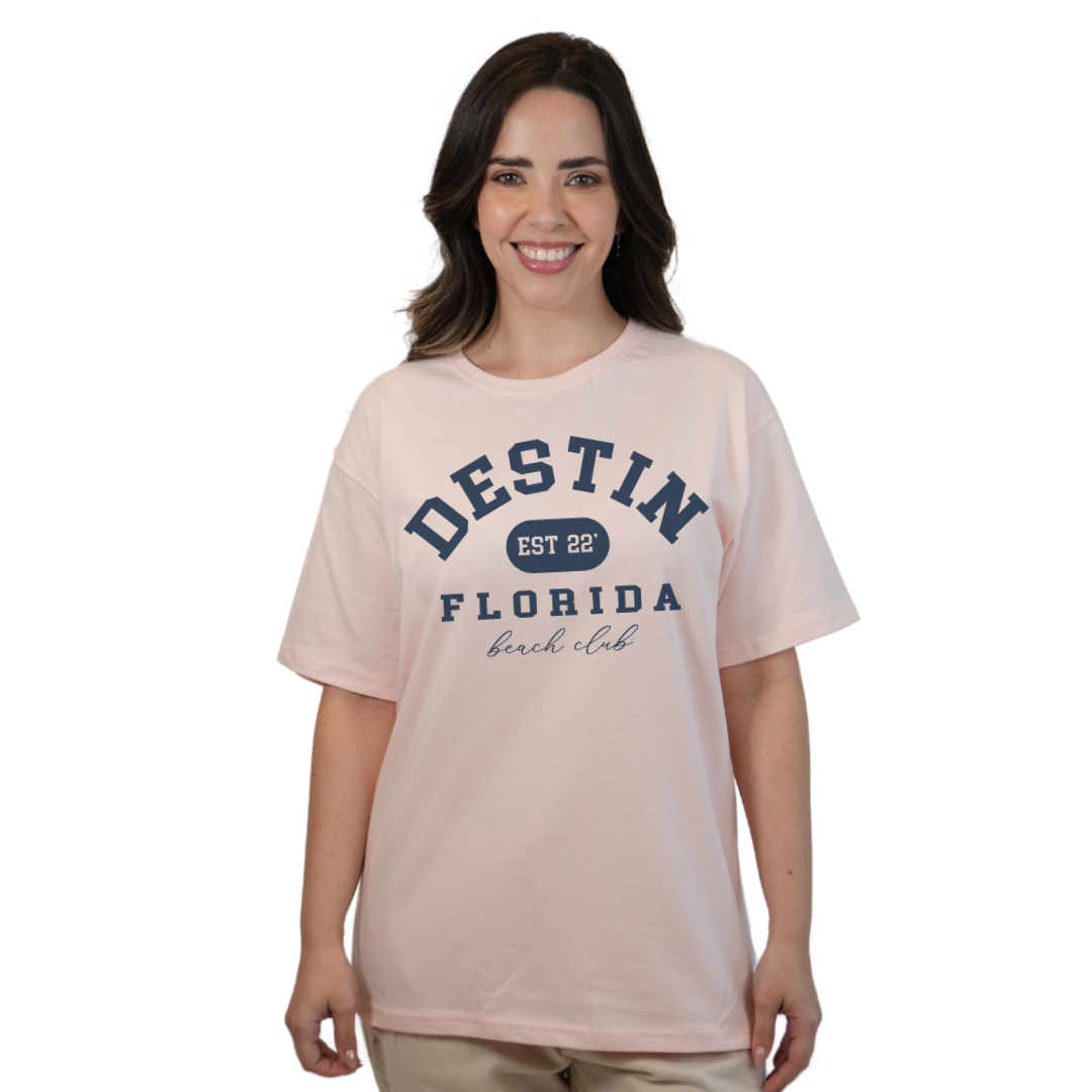 Destin Florida Combed Cotton Women T-Shirt with a Front Est. 22 Beach Club Design Style CC1000