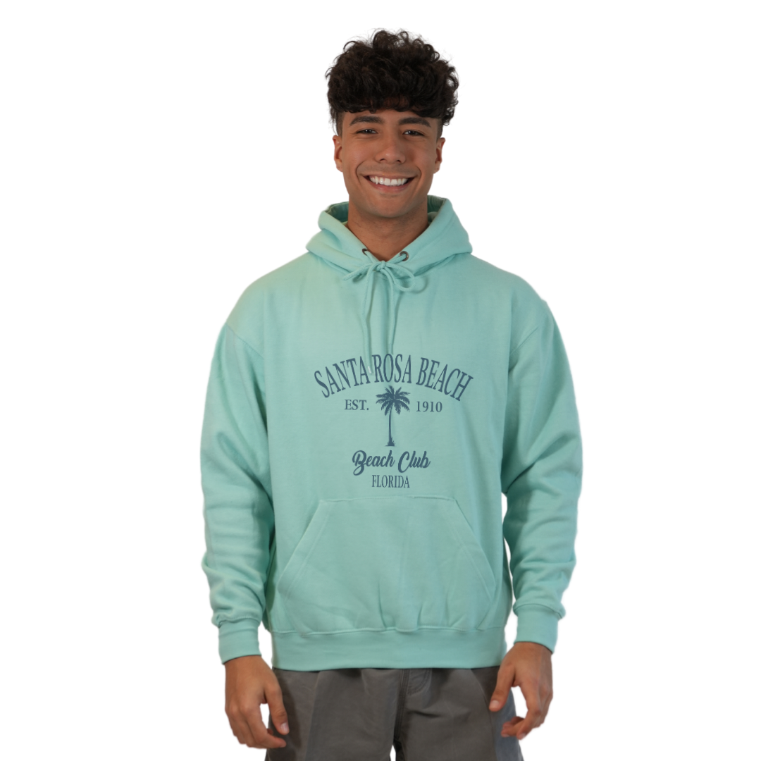 Santa Rosa Beach Pullover Hoodie Men with Big Front Palm Tree Beach Club Design Style 252