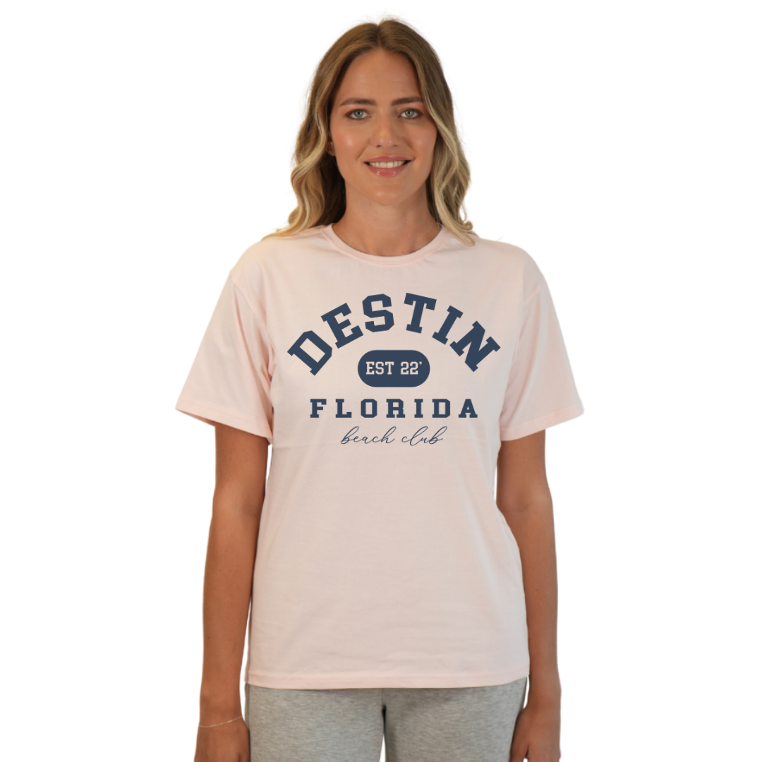 Destin Florida Combed Cotton Women T-Shirt with a Front Est. 22 Beach Club Design Style CC1000
