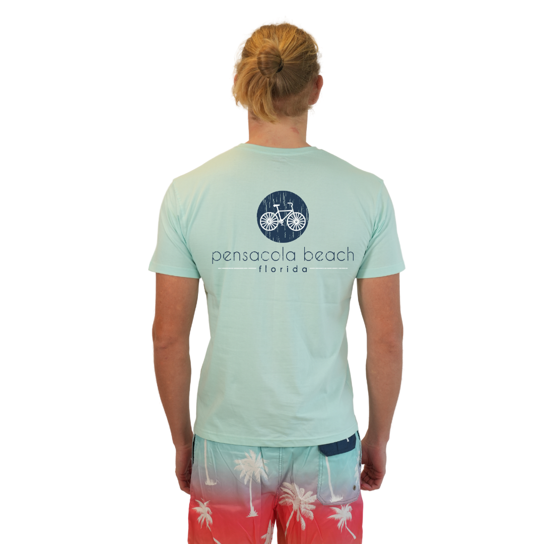 Pensacola Beach with front Bycicle pocket design and back big Bycicle Design T-Shirt Men Style CC1000