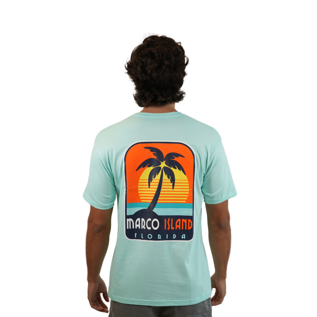 Marco Island Palm Trees/Sun Gulf Coast Combed/Cotton Unisex Celadon T-Shirt Style Cc1000