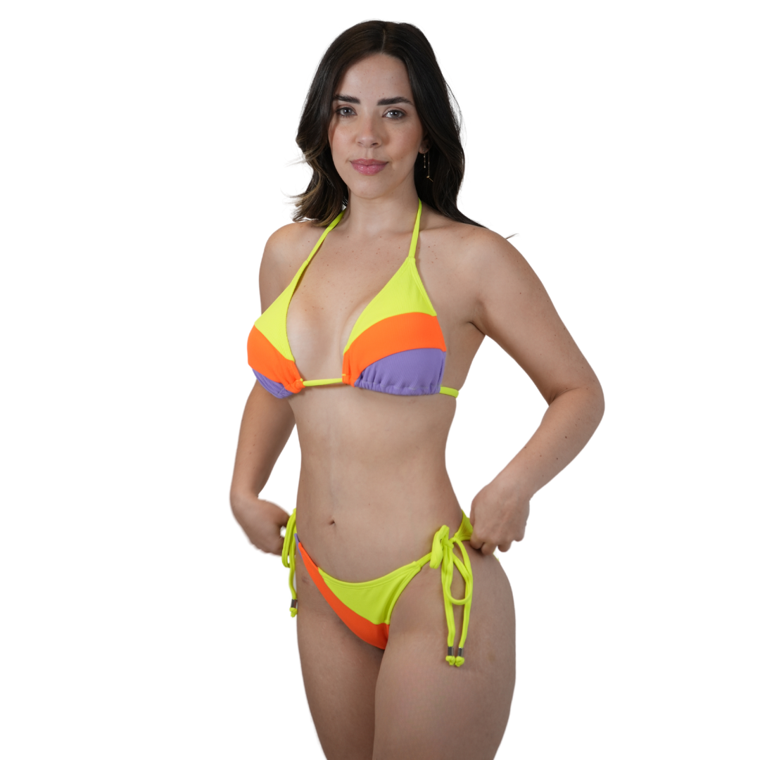 Set of Slide Triangle TOP and Tie Side Bottom Color Neon Block Style 751-2787ND | 751-6578ND LADIES SWIMWEAR alvinsisland.com