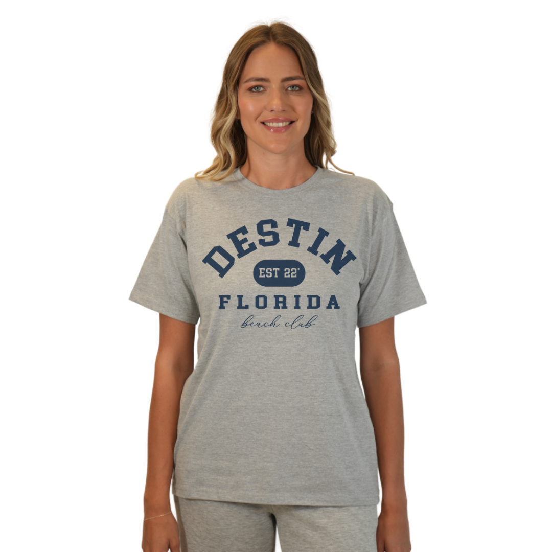 Destin Florida Combed Cotton Women T-Shirt with a Front Est. 22 Beach Club Design Style CC1000