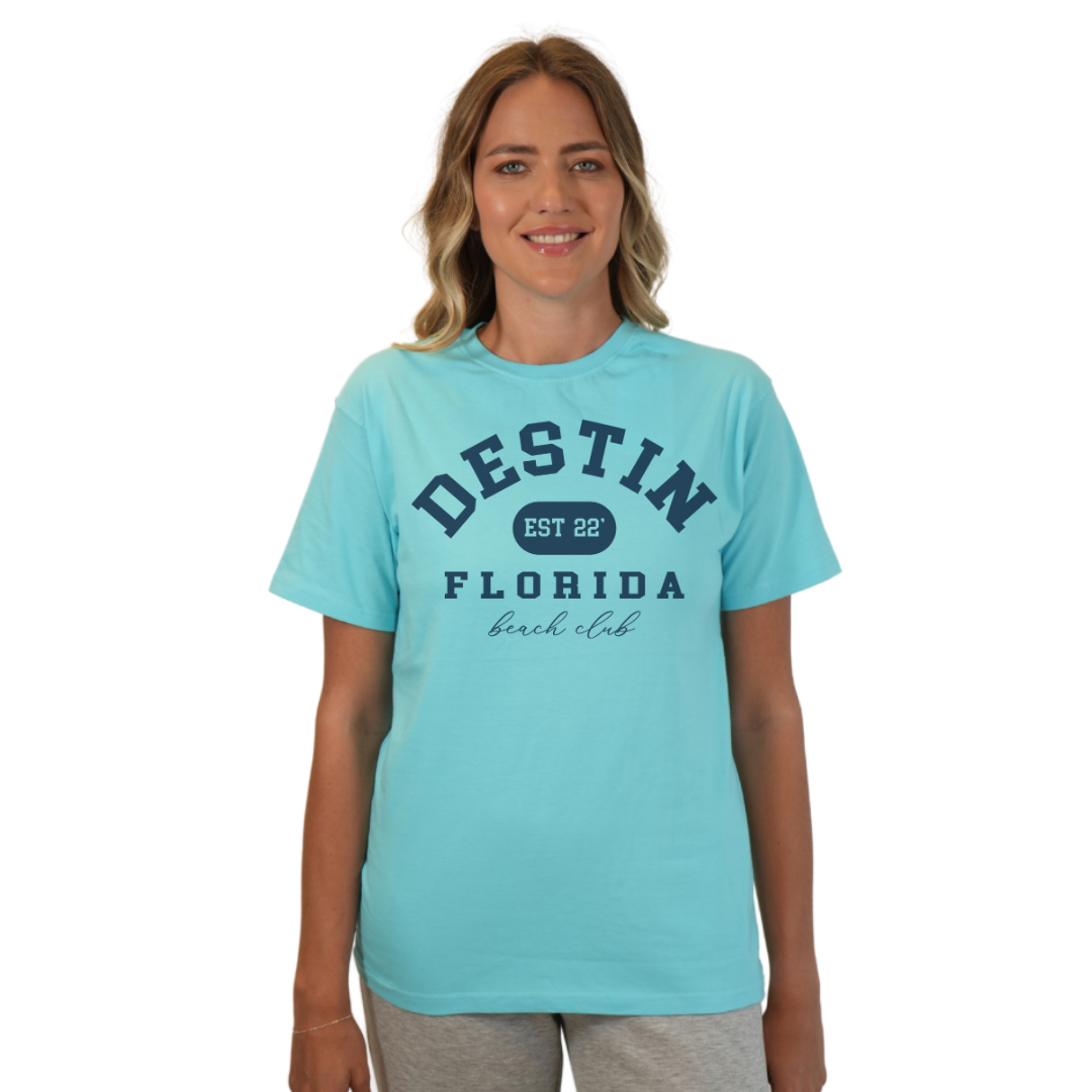 Destin Florida Combed Cotton Women T-Shirt with a Front Est. 22 Beach Club Design Style CC1000