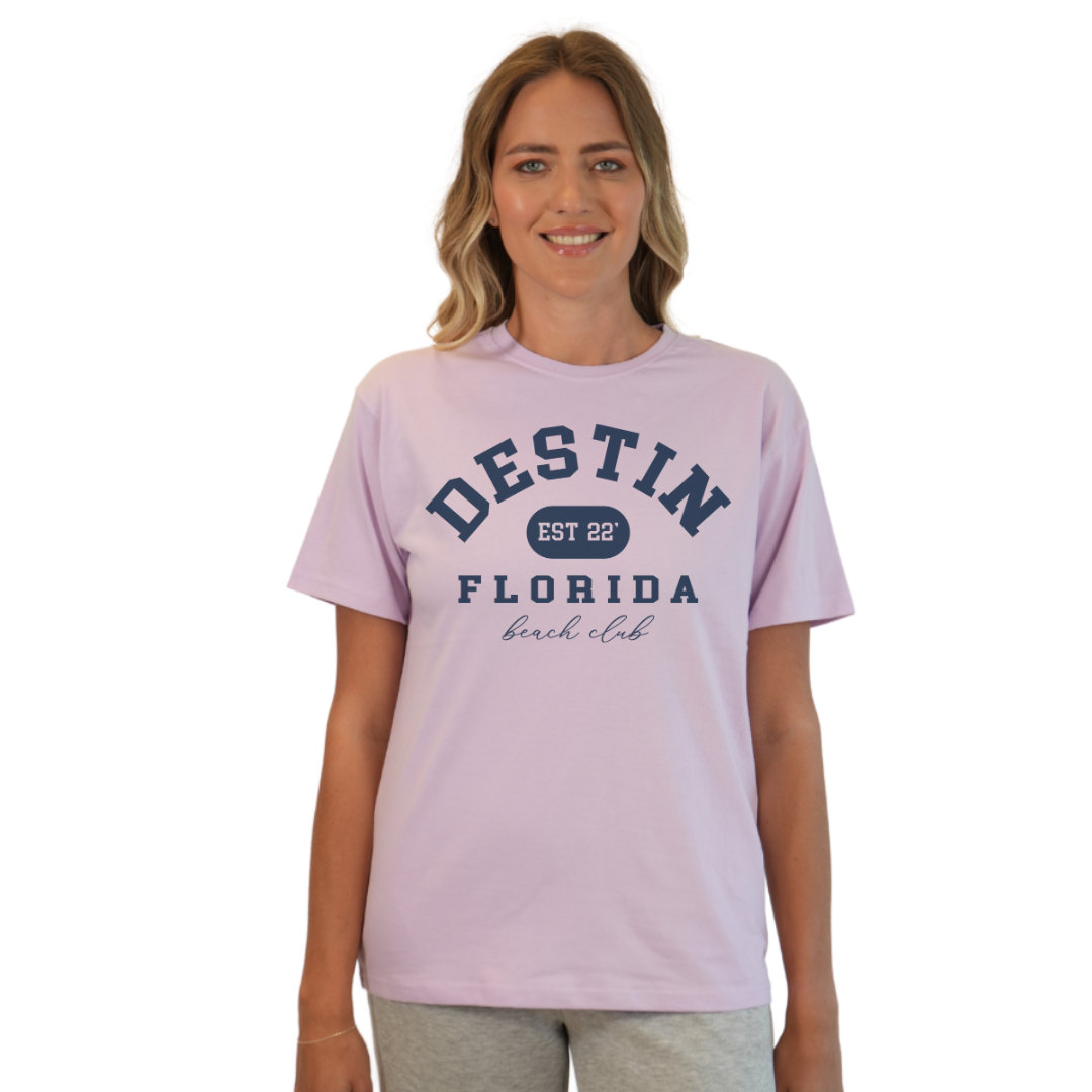 Destin Florida Combed Cotton Women T-Shirt with a Front Est. 22 Beach Club Design Style CC1000