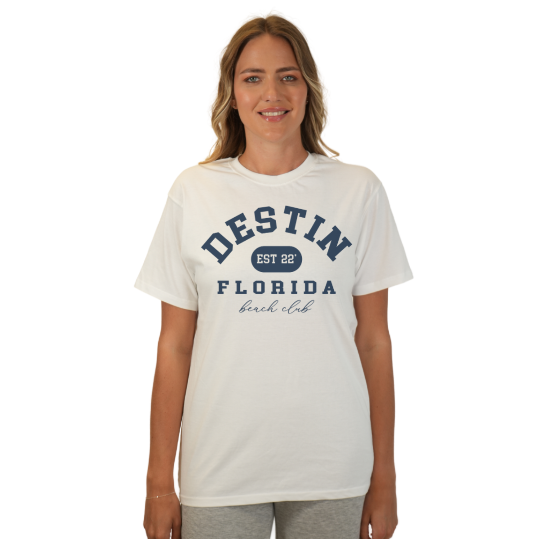 Destin Florida Combed Cotton Women T-Shirt with a Front Est. 22 Beach Club Design Style CC1000