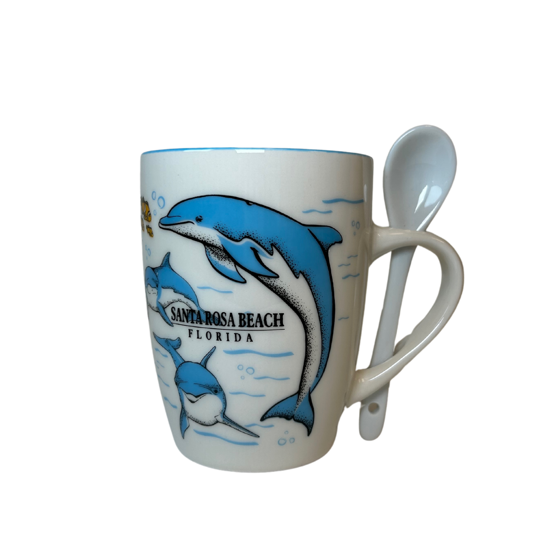 Santa Rosa Beach, Fl Dolphins Mug With Spoon souvenirs alvinsisland.com