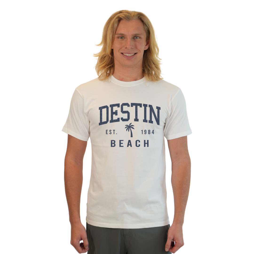 Destin Florida Combed Cotton Men T-Shirt with a Front Palm Tree Design Est. 1984 Style CC1000