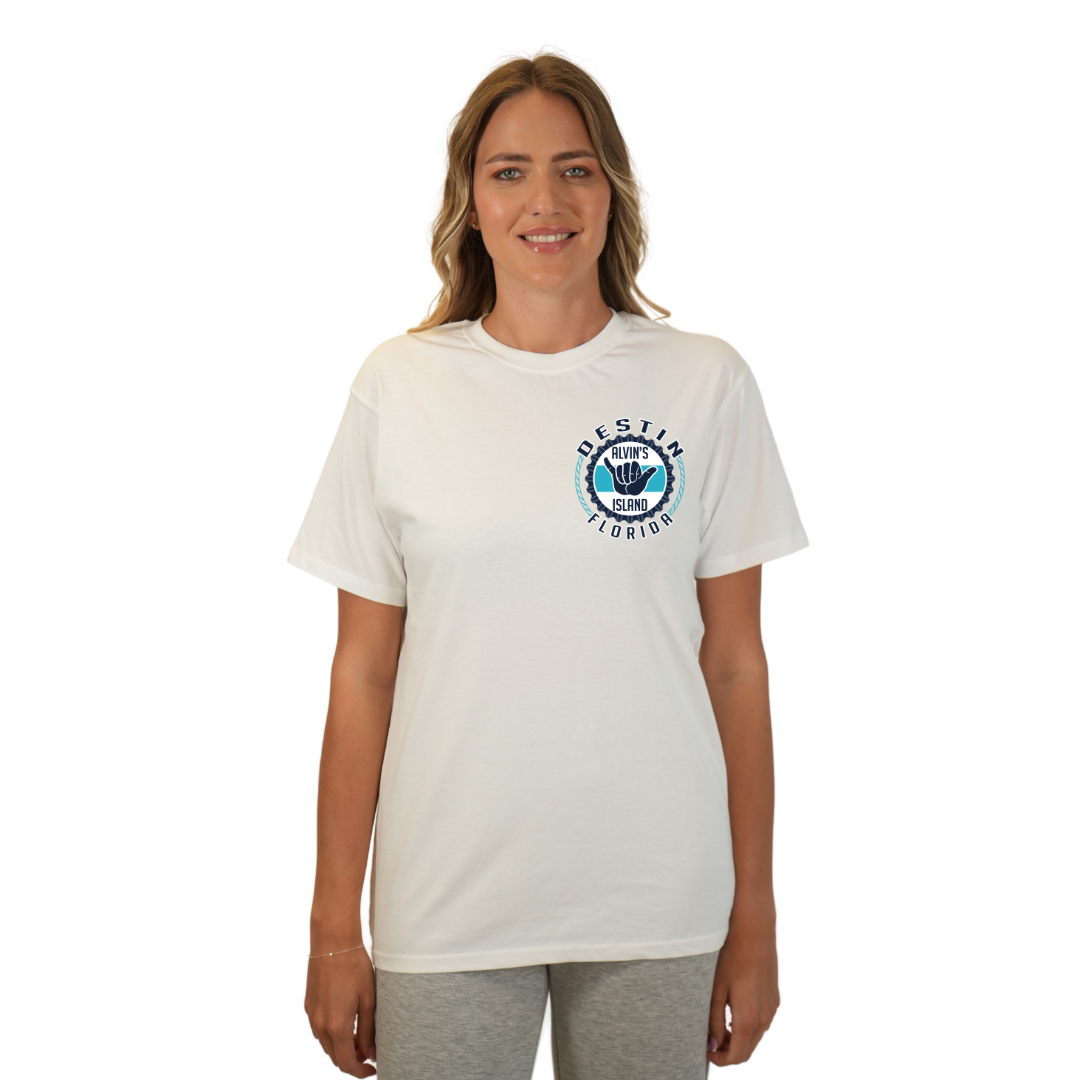 Destin Combed Cotton Women T-Shirt with a Alvin's island Hang Loose Design Style CC1000 T-SHIRT alvinsisland.com White S